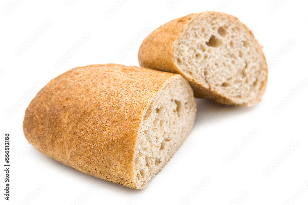 Ciabatta (Italian bread) isolated on a white background.