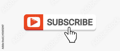 subsricbe bell button and hand cursor, red button subscribe banner to channel, blogging, marketing white background vector illustration