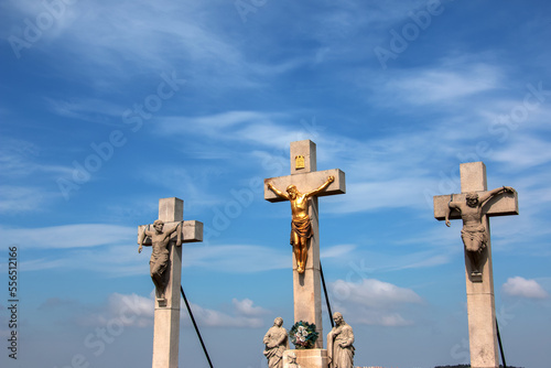 Calvary in Nitra city with Zobor hill, Slovak republic. Religious place. Cultural heritage. photo