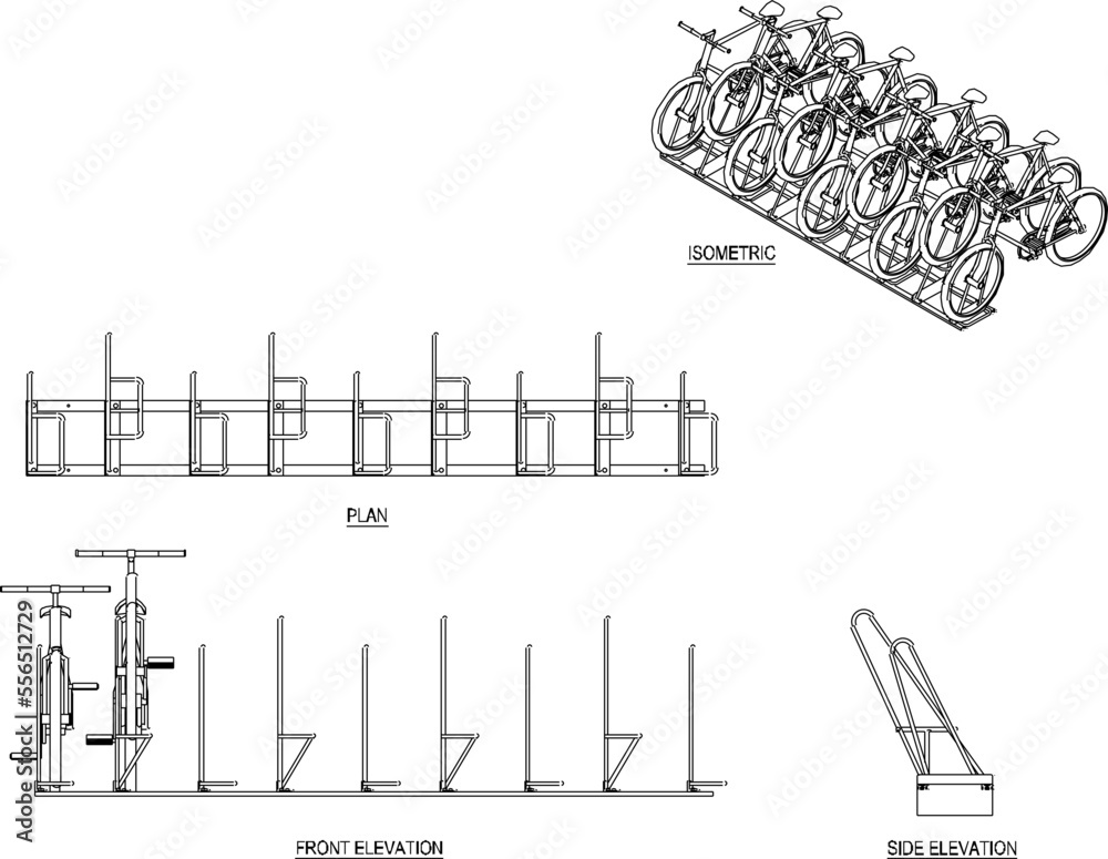 black and white bicycle rack illustration vector sketch