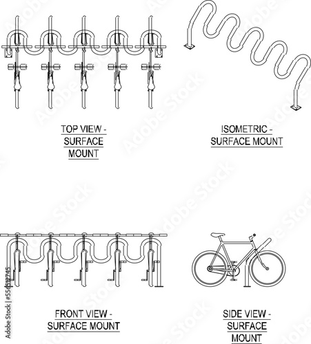 black and white bicycle rack illustration vector sketch