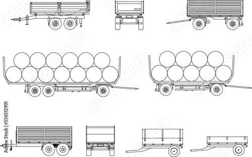 sketch vector illustration of black and white agricultural transport equipment