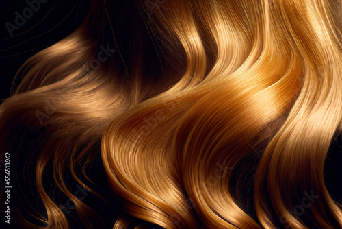 Beautiful shiny caramel brown hair texture closeup. Generative AI