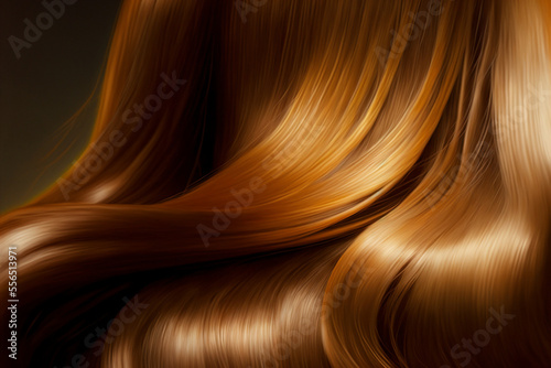 Beautiful shiny caramel brown hair texture closeup. Generative AI
