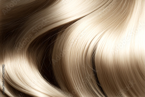 Beautiful shiny platinum blonde hair texture closeup. Generative AI