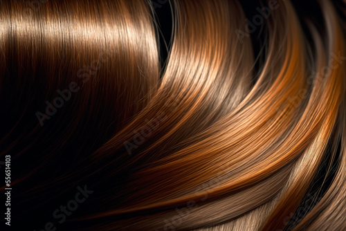 Beautiful shiny caramel brown hair texture closeup. Generative AI