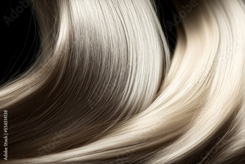 Beautiful shiny platinum blonde hair texture closeup. Generative AI