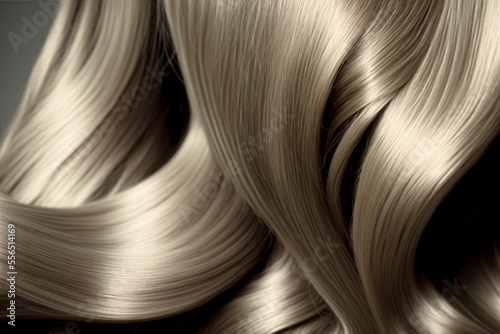 Beautiful shiny platinum blonde hair texture closeup. Generative AI