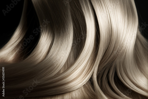 Beautiful shiny platinum blonde hair texture closeup. Generative AI