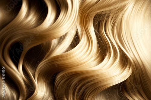 Beautiful shiny blonde hair texture closeup. Generative AI