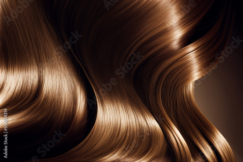 Beautiful shiny caramel brown hair texture closeup. Generative AI photo