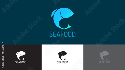 Fish logo template. Creative vector template of seafood shop, fishing club logo, fishing online shop or fish farm. Icon of fish made from circles. Vector illustration.