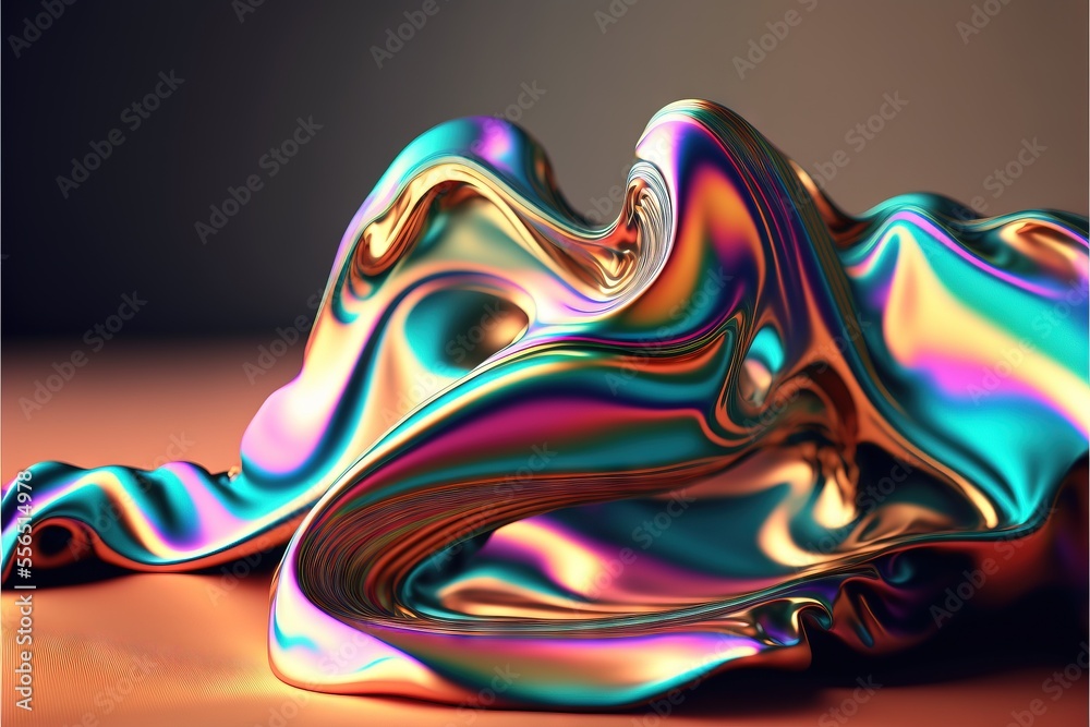 a colorful object is laying on the ground with a black background and a brown background with a light blue and pink color.