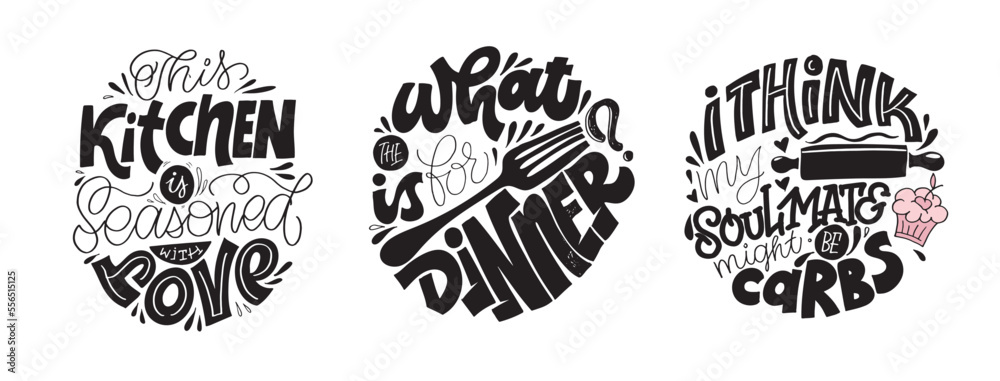 Fototapeta premium Funny hand drawn doodle lettering about kitchen, baking, cafe. Lettering about food and drink.