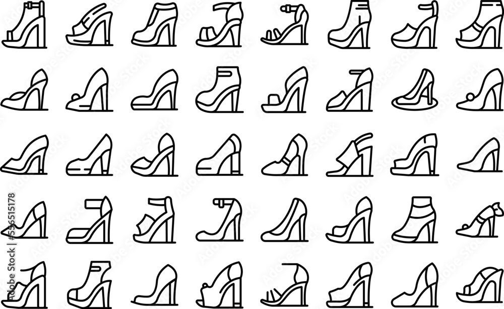 High heels woman shoes icons set outline vector. Heel girl. Shoe pair