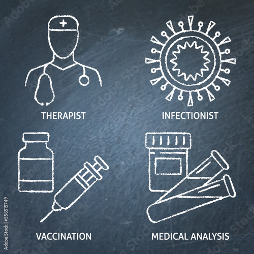 Vaccination and infections chalkboard icon set