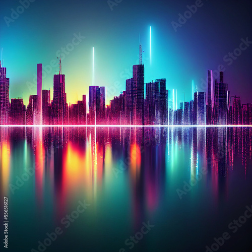 Abstract digital high tech city design for banner background.