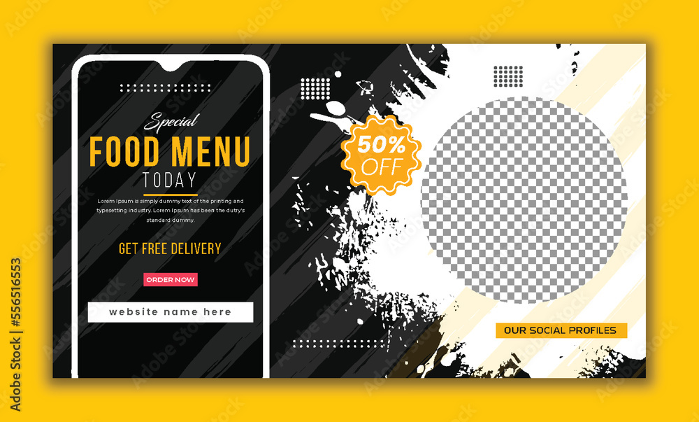 Naklejka premium Today's special food menu video thumbnail, web page banner eps vector file, fully editable post ready 