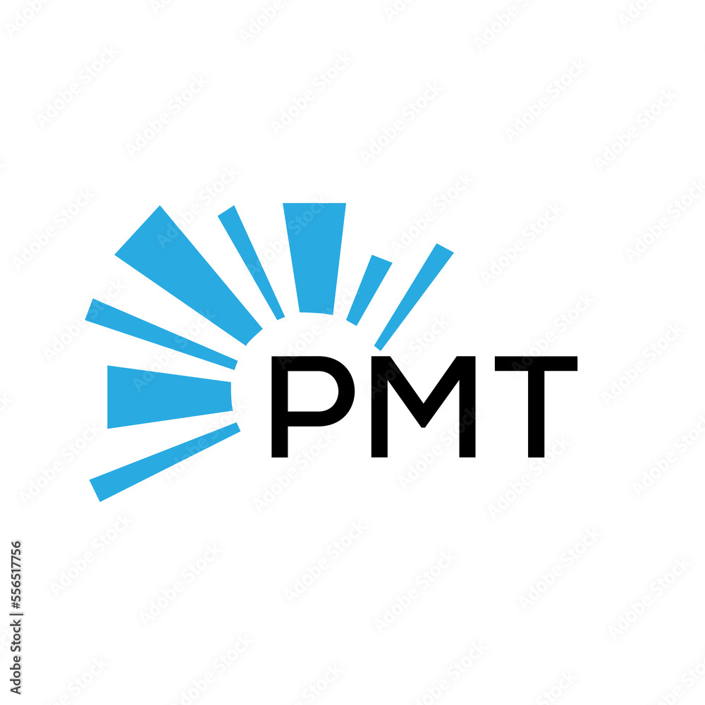 PMT letter logo. PMT blue image on white background and black letter