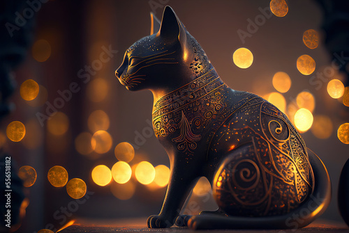 black egypt cat statue. sketch art for artist creativity and inspiration. generative AI photo