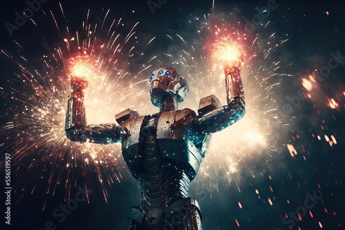 robot celebrating new year. Generative AI