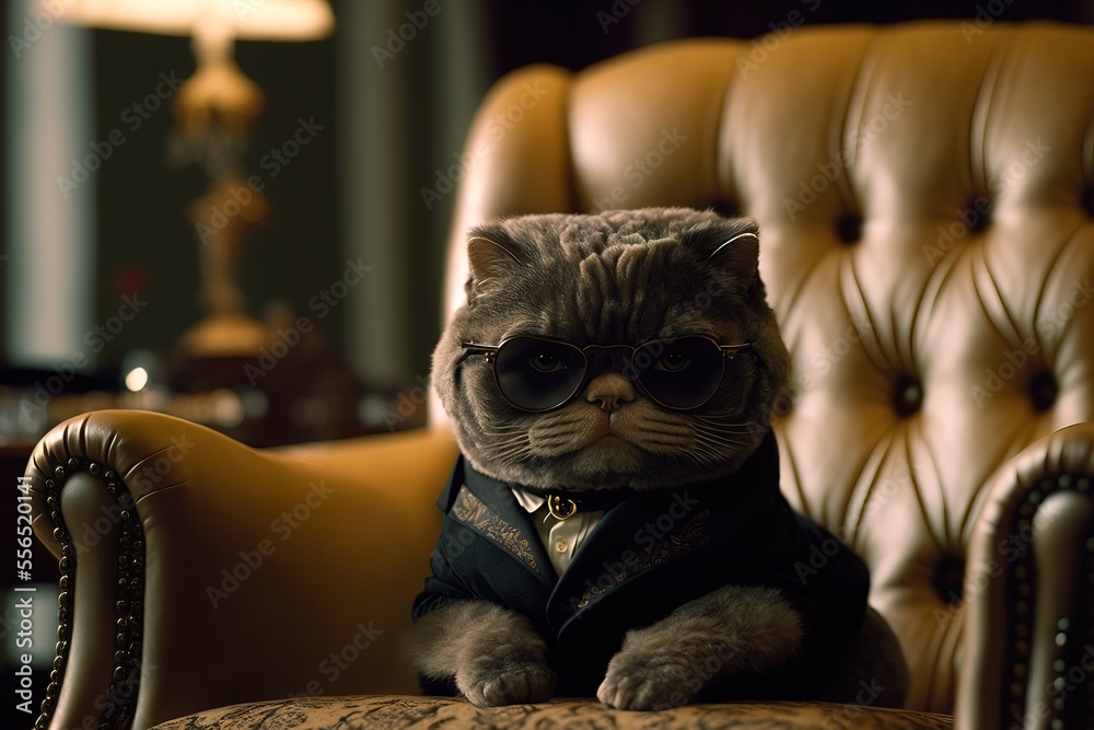 scottish fold cat as a ceo. Business cat. Mafia boss. Generative AI