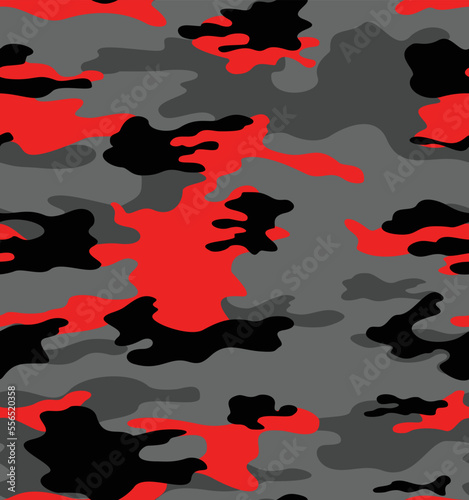 Vector camo texture, modern pattern, gray red background.