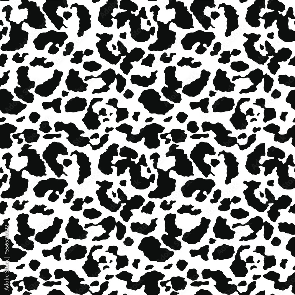 Seamless leopard print, black and white animal pattern, vector texture for textile