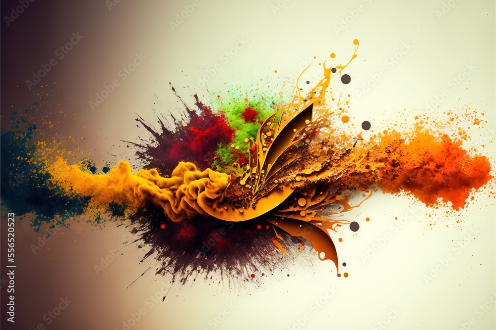 Obraz premium a colorful object is flying through the air with a lot of colors on it's side and a white background.