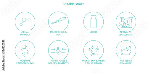 Derma roller, dermapen or mesopen line icon for face treatment. Vector stock illustration isolated on white background. Editable stroke. 