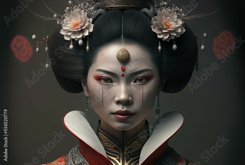 Beautiful Geisha. Generative AI, non-existent person. 