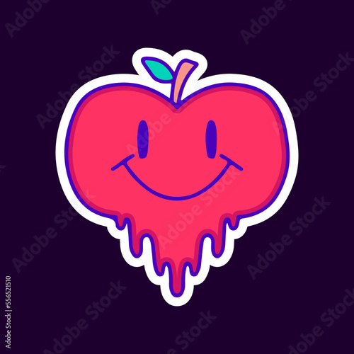 Melted apple fruit character cartoon, illustration for t-shirt, sticker, or apparel merchandise. With modern pop and urban style.