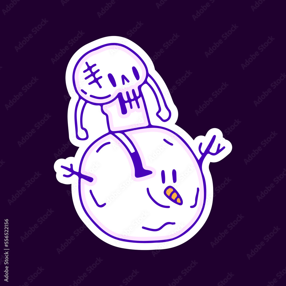 Cute skull with snowman cartoon, illustration for t-shirt, sticker, or apparel merchandise. With modern pop and retro style. Cute skull with snowman cartoon, illustration for t-shirt, sticker, or apparel merchandise. With modern pop and retro style.