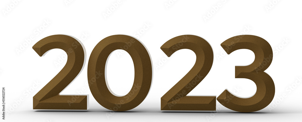 Gold number 2023 isolated on white background. 3d illustration Gold number 2023 isolated on white background. 3d illustration