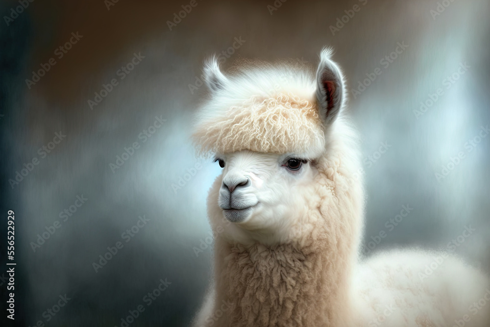 Obraz premium very adorable alpaca with silky white fur. Generative AI