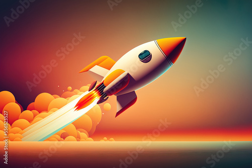 Space rocket moving against a beautiful gradient background. Generative AI