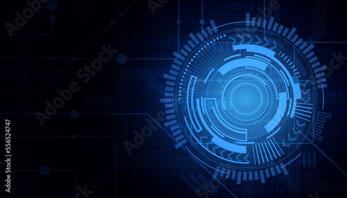 Abstract digital technology futuristic circuit board blue background, Cyber science tech layout, Innovation future Ai big data, Global internet network connection, Cloud hi-tech illustration vector