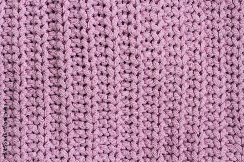 LIlac knitted cotton fabric texture. Macro. Closeup.