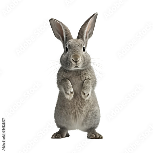 lapin gris debout sur ses pattes arrières et qui dit bonjour  fond transparent - illustration IA photo