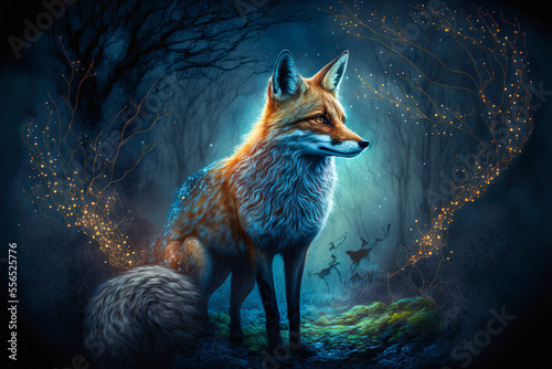  Spirit of the fox at night in the forest photo