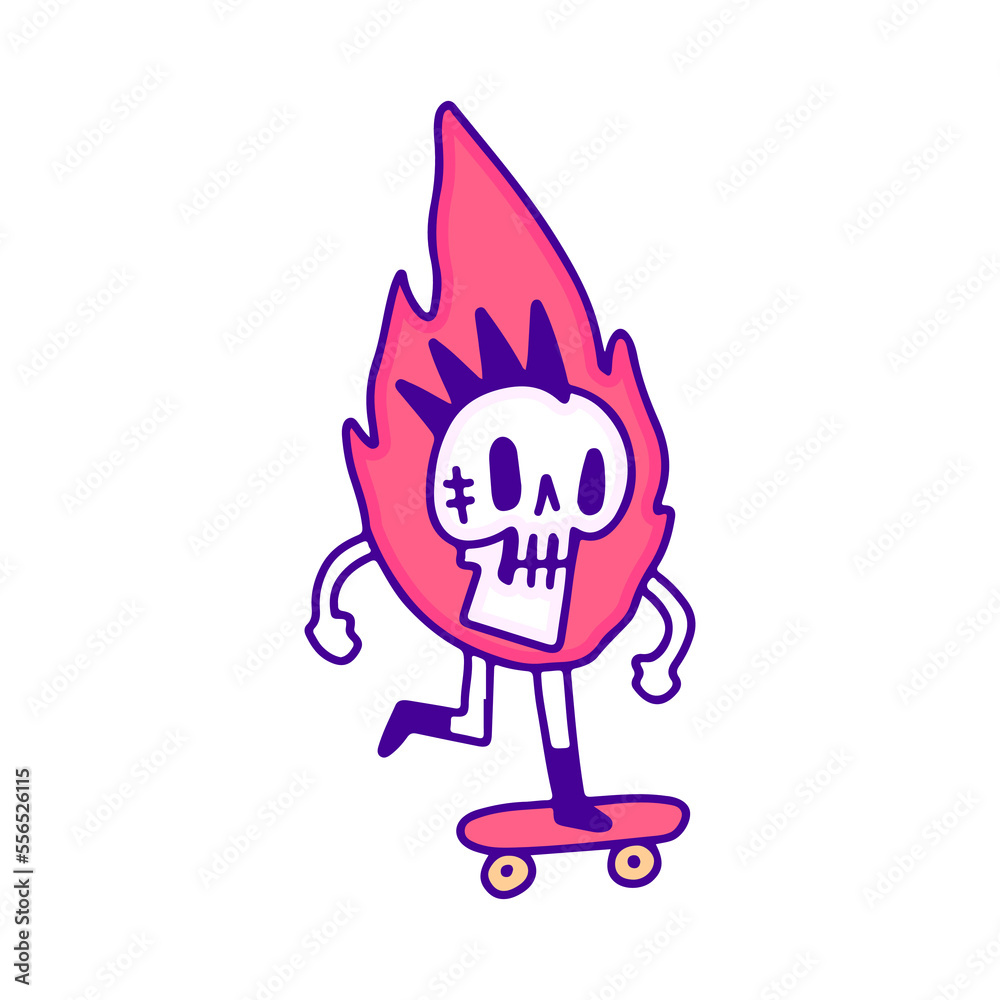 Cool punk skull on fire skateboarding doodle art, illustration for t-shirt, sticker, or apparel merchandise. With modern pop style. Cool punk skull on fire skateboarding doodle art, illustration for t-shirt, sticker, or apparel merchandise. With modern pop style.