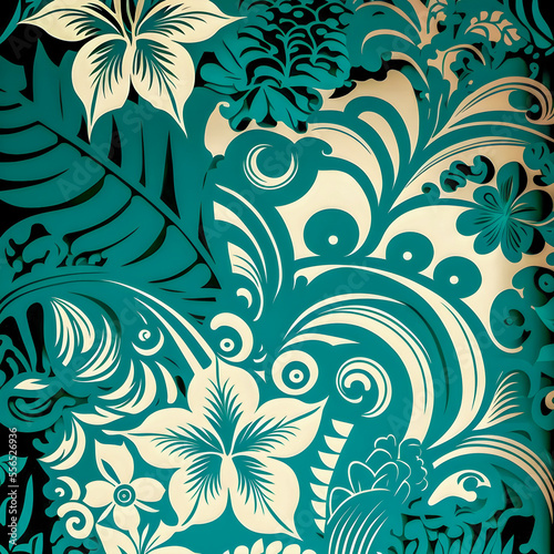 Hawaiian floral pattern, colorful design illustartion Generative AI
