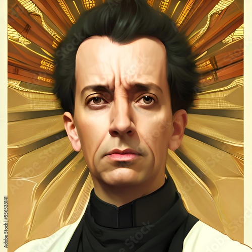 Illustrated portrait of Simon Bolivar (1783 – 1830) known as the Liberator. He led several Latin American countries  to independence.