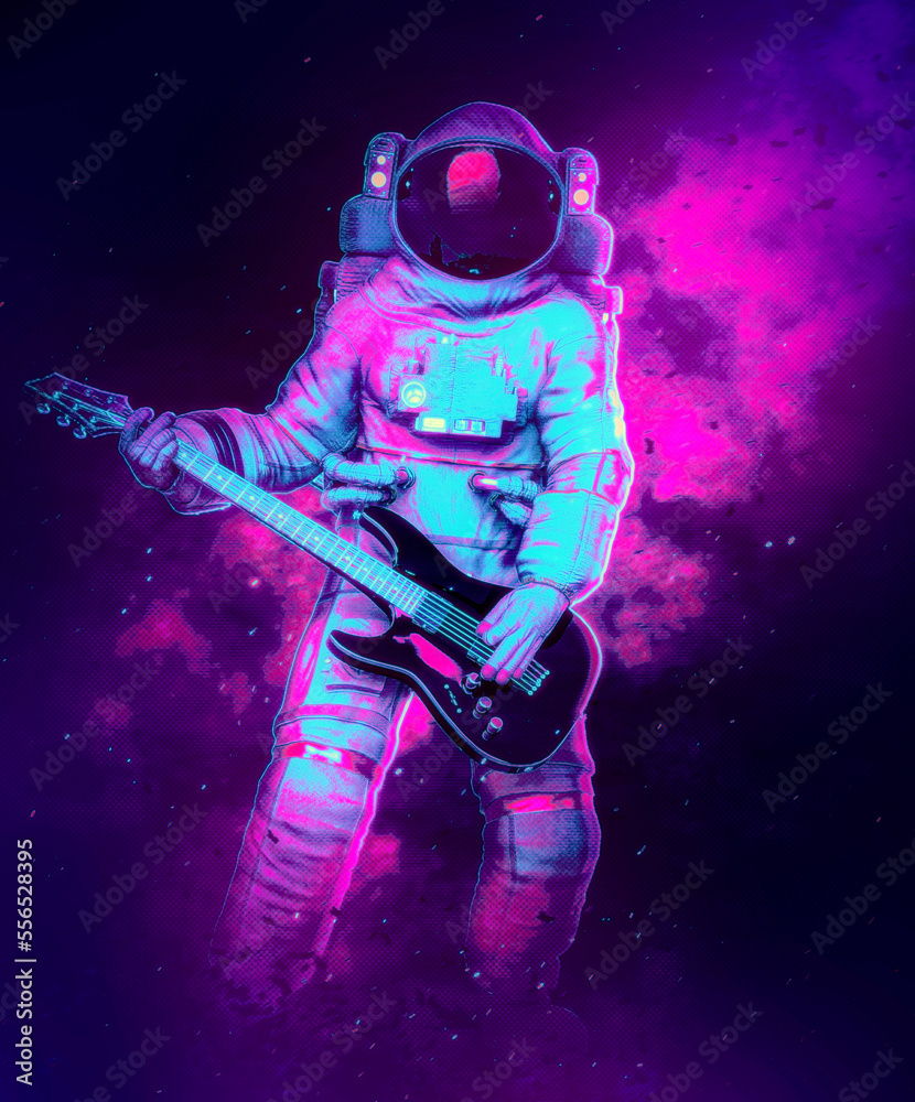 Fototapeta premium astronaut playing guitar full body