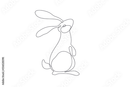 Self drawing icon rabbit. One black line drawing easter bunny on white. Modern cute animal design in minimalist style for company logo identity, concept for national zoo icon. Vector illustration
