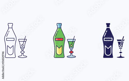 Vermouth Glass and Bottle illustration icon