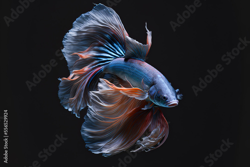 Fish on a dark backdrop, isolated on a betta fish siamese battling betta splendens. Generative AI