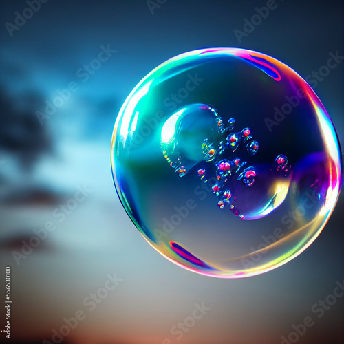 Abstract soap bubbles in the air. Close-up. Festive decoration