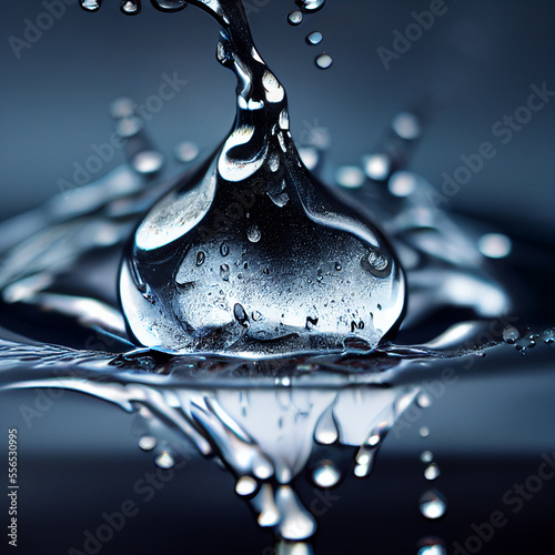 Splash of water liquid with water bubbles. 