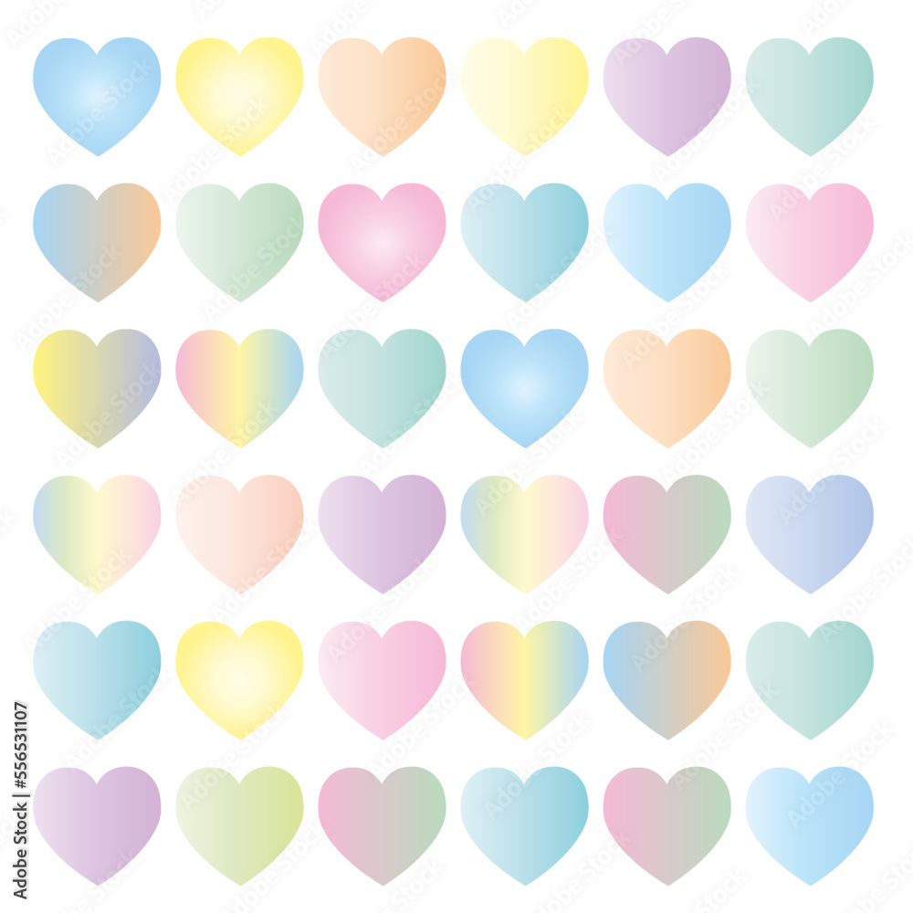 Pattern of hearts of many colors on a white background